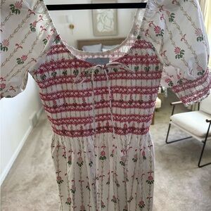 SOLD OUT Hill House Floral Smocked Dress - Red and White